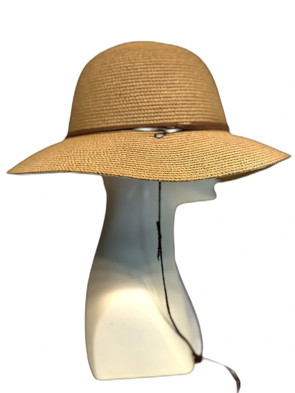 FURTALK Women's Wide Brim Straw Sun Hat Tan w Chin Cord UPF - Sz M/L